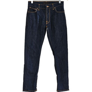 Nudie Jeans Mens Thin Finn Dry Ecru Embo Stretch Straight DarkWash Denim 30Wx30L